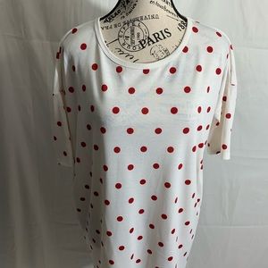 LulaRoe Women’s white & red polka top/shirt. High/low short sleeves. Sz:XS